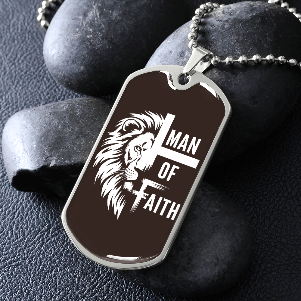 Man of Faith Christian Graphic Dog Tags Necklace