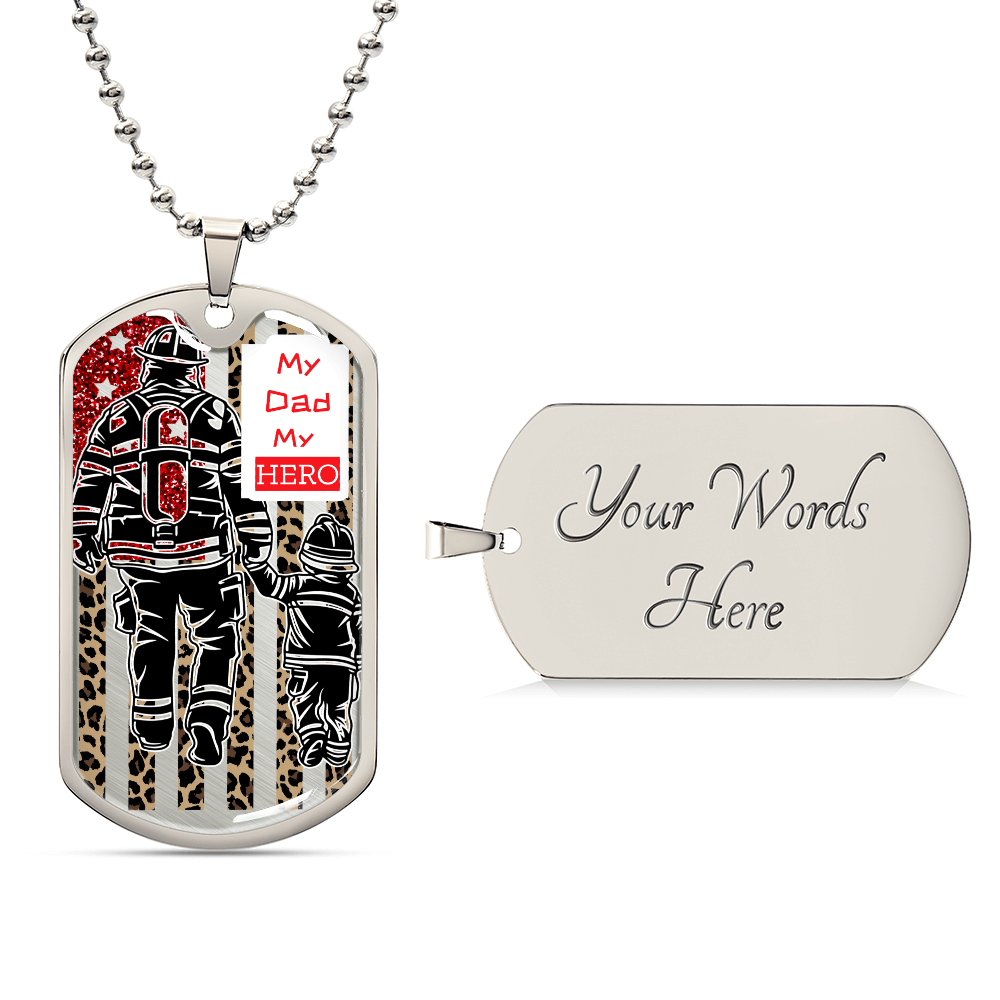 My Dad My Hero Firefighter Graphic Dog Tags Necklace