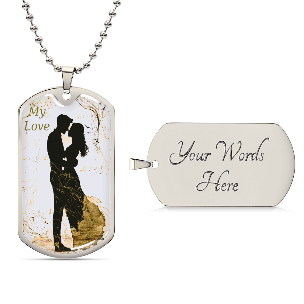 My Love Couple Embracing Graphic Dog Tags Necklace