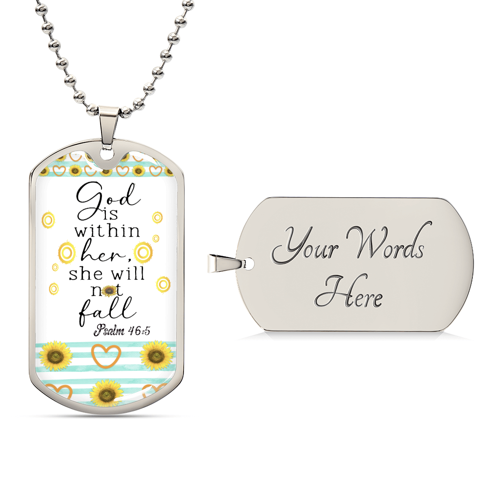God is Within Her Sunflower Scripture Graphic Dog Tags Necklace