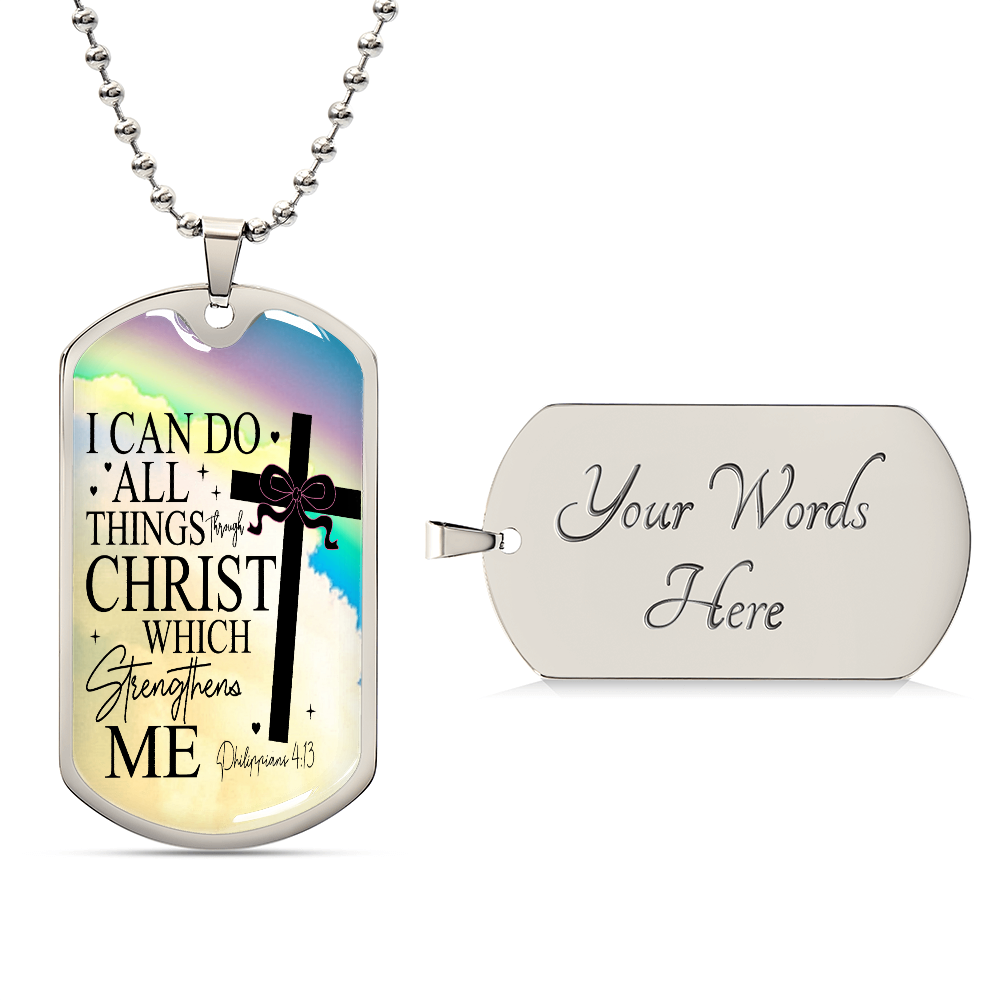 I Can Do All Things Through Christ Scripture Graphic Dog Tags Necklace