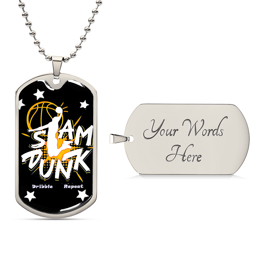 Slam Dunk Dribble Repeat Basketball Player Graphic Dog Tags Necklace