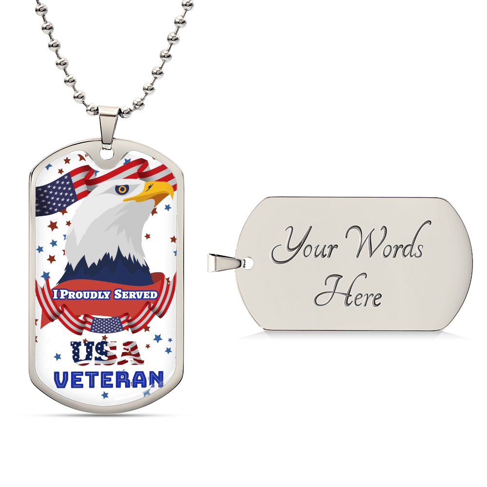 I Proudly Served USA Veteran Dog Tags Necklace