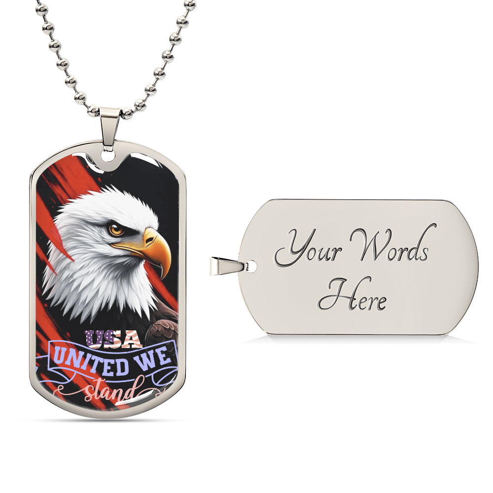 USA United We Stand Bald Eagle Dog Tags Necklace