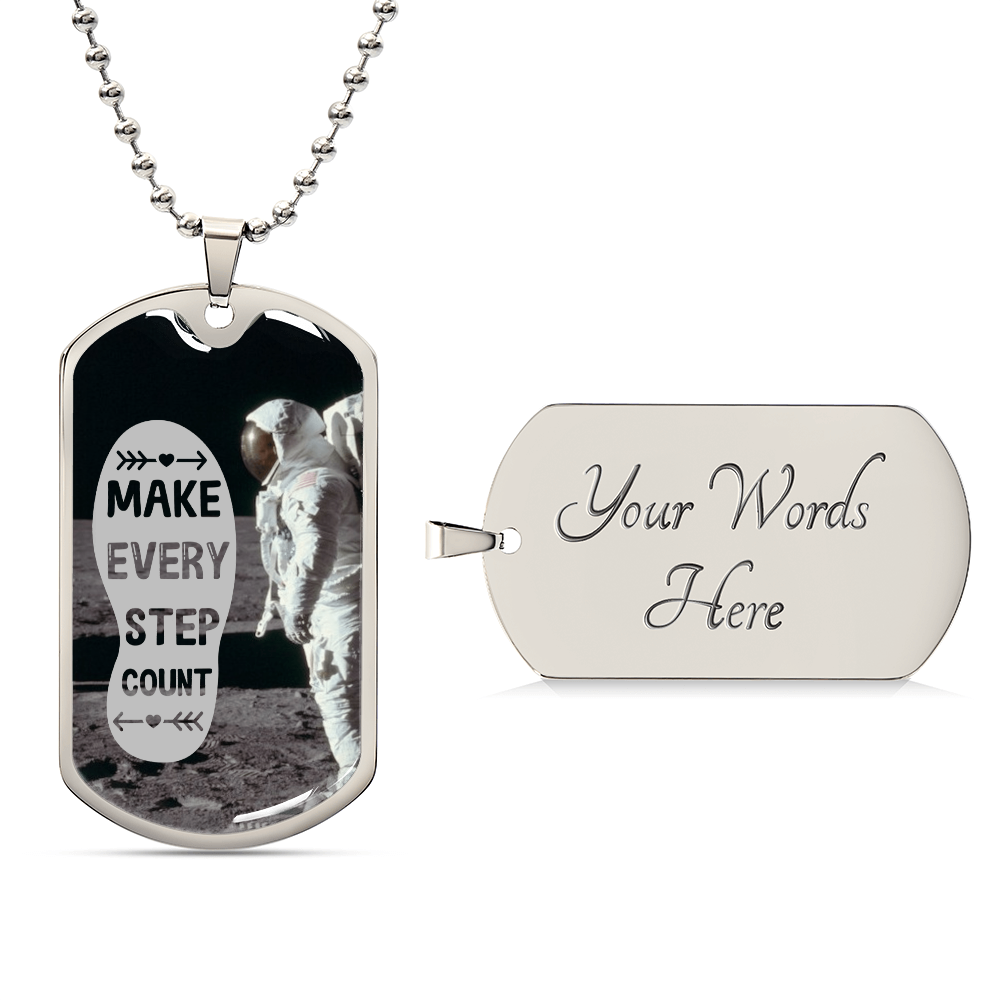 Make Every Step Count Astronaut Graphic Dog Tags Necklace