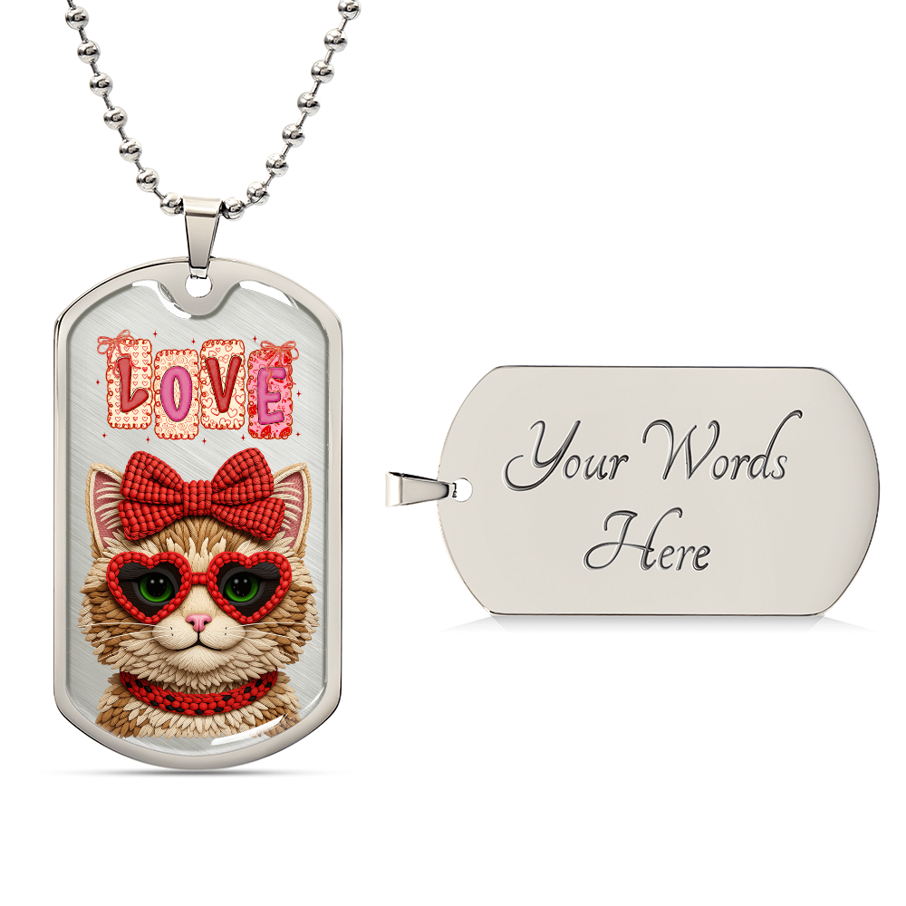 Cool Cat with Love Graphic Dog Tags Necklace