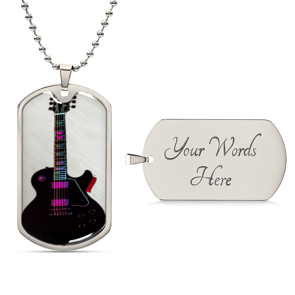 Rock and Roll Electric Guitar Graphic Dog Tags Necklace