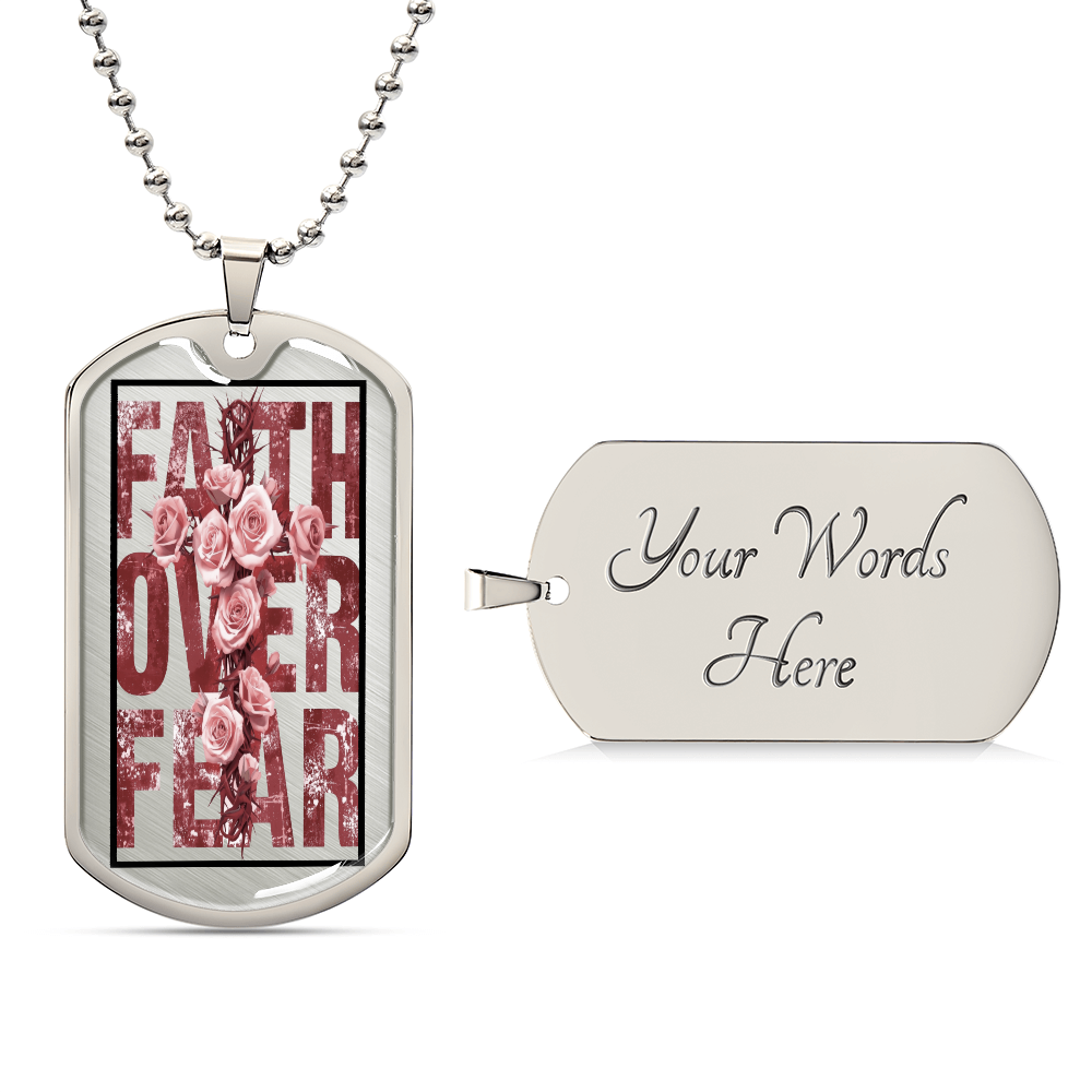 Faith Over Fear Floral Faith Based Graphic Dog Tags Necklace