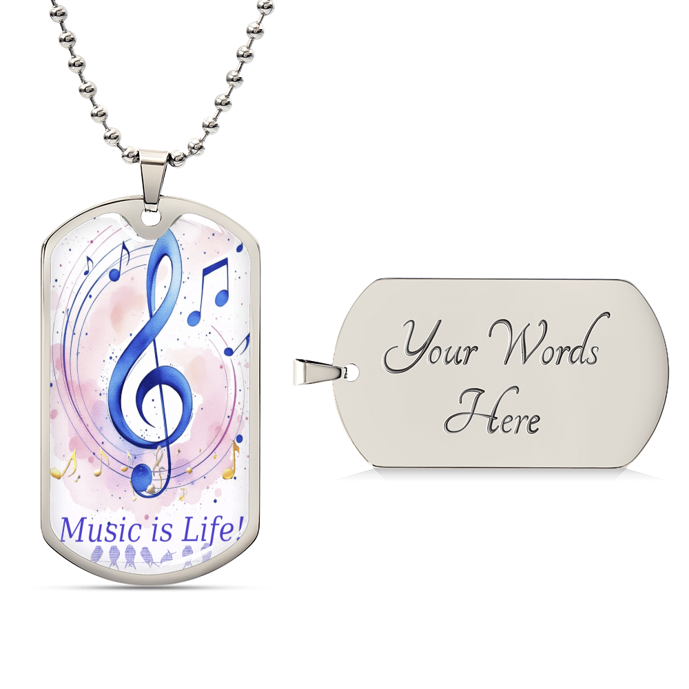 Music is Life Musical Notes Graphic Dog Tags Necklace