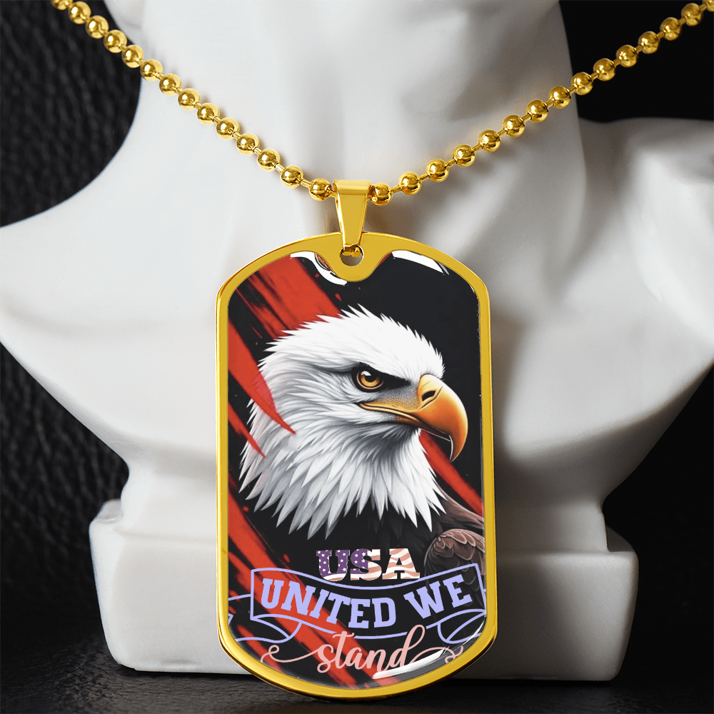 USA United We Stand Bald Eagle Dog Tags Necklace