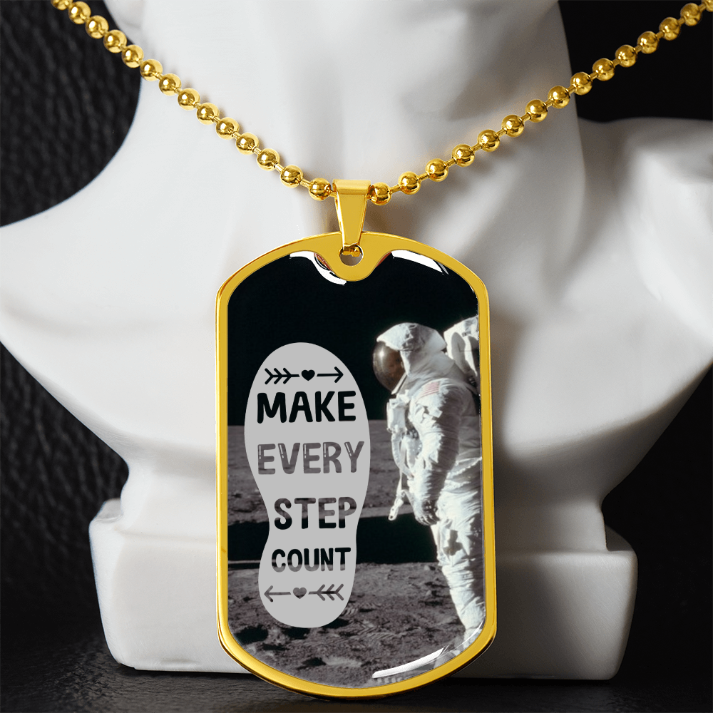 Make Every Step Count Astronaut Graphic Dog Tags Necklace