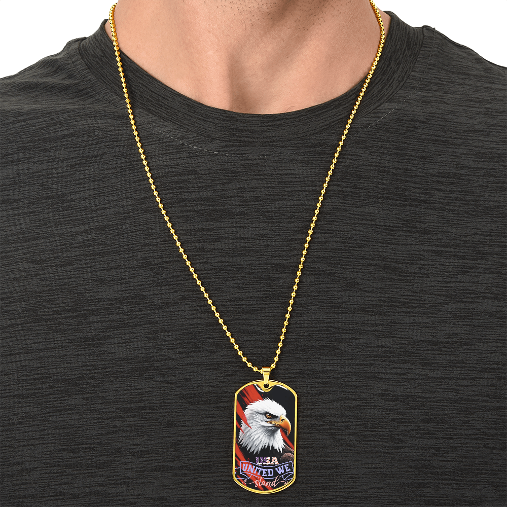 USA United We Stand Bald Eagle Dog Tags Necklace