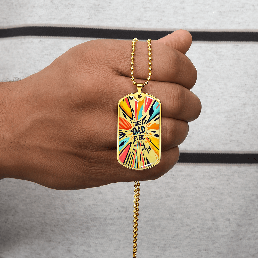 Best Dad Ever Colorful Streaks Graphic Dog Tags Necklace
