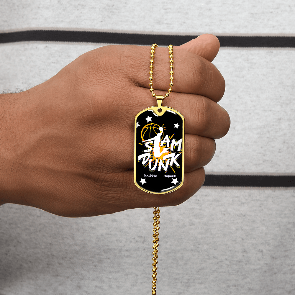 Slam Dunk Dribble Repeat Basketball Player Graphic Dog Tags Necklace