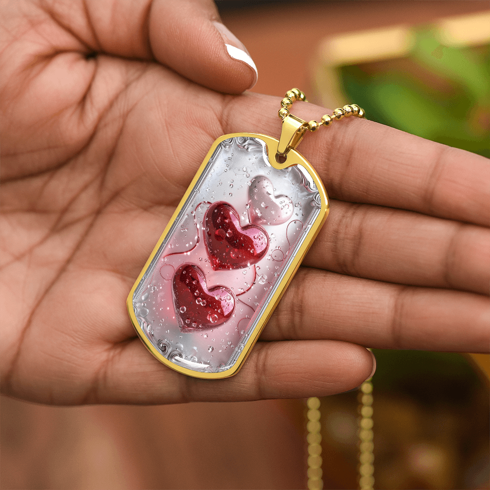 Framed Hearts Graphic Dog Tags Necklace