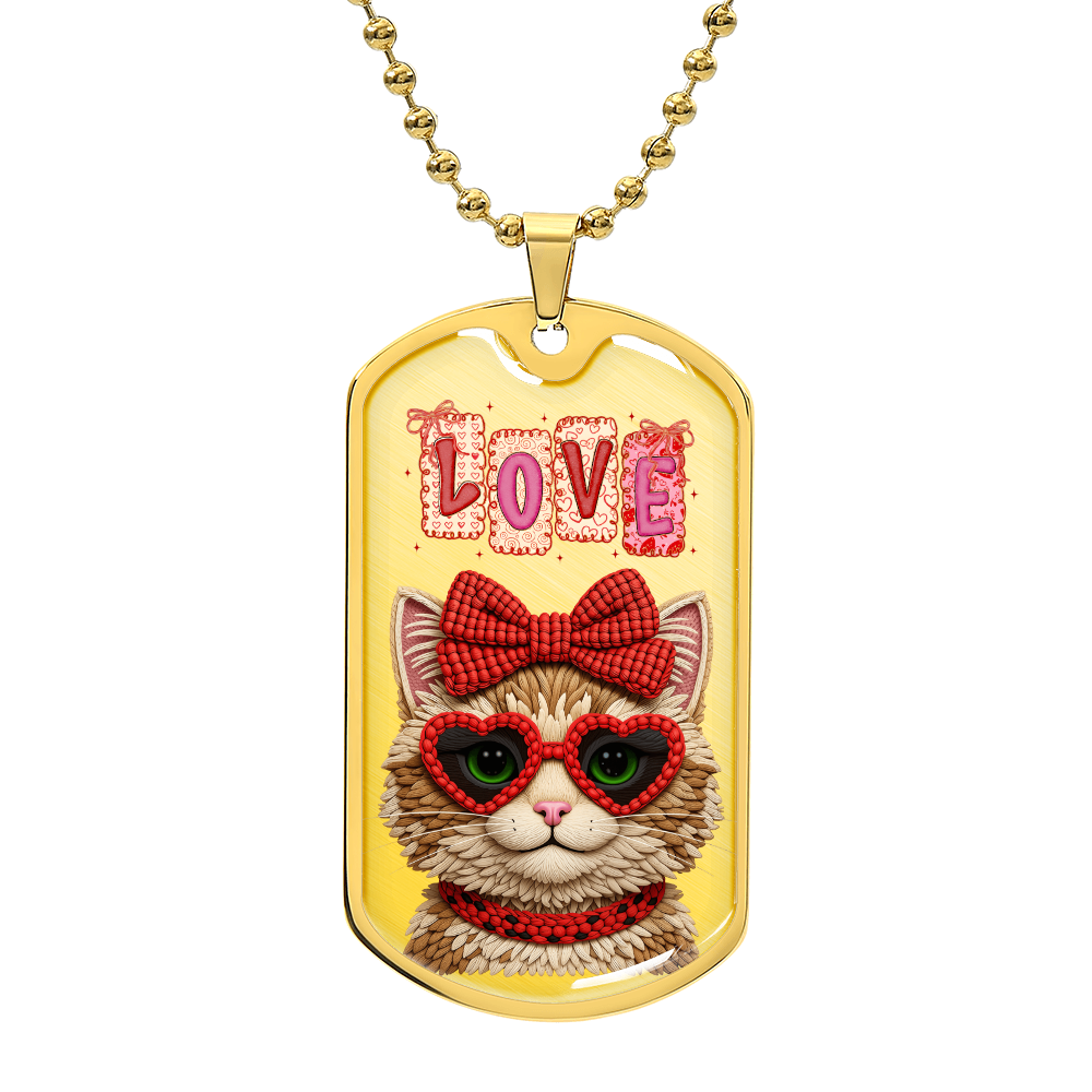 Cool Cat with Love Graphic Dog Tags Necklace