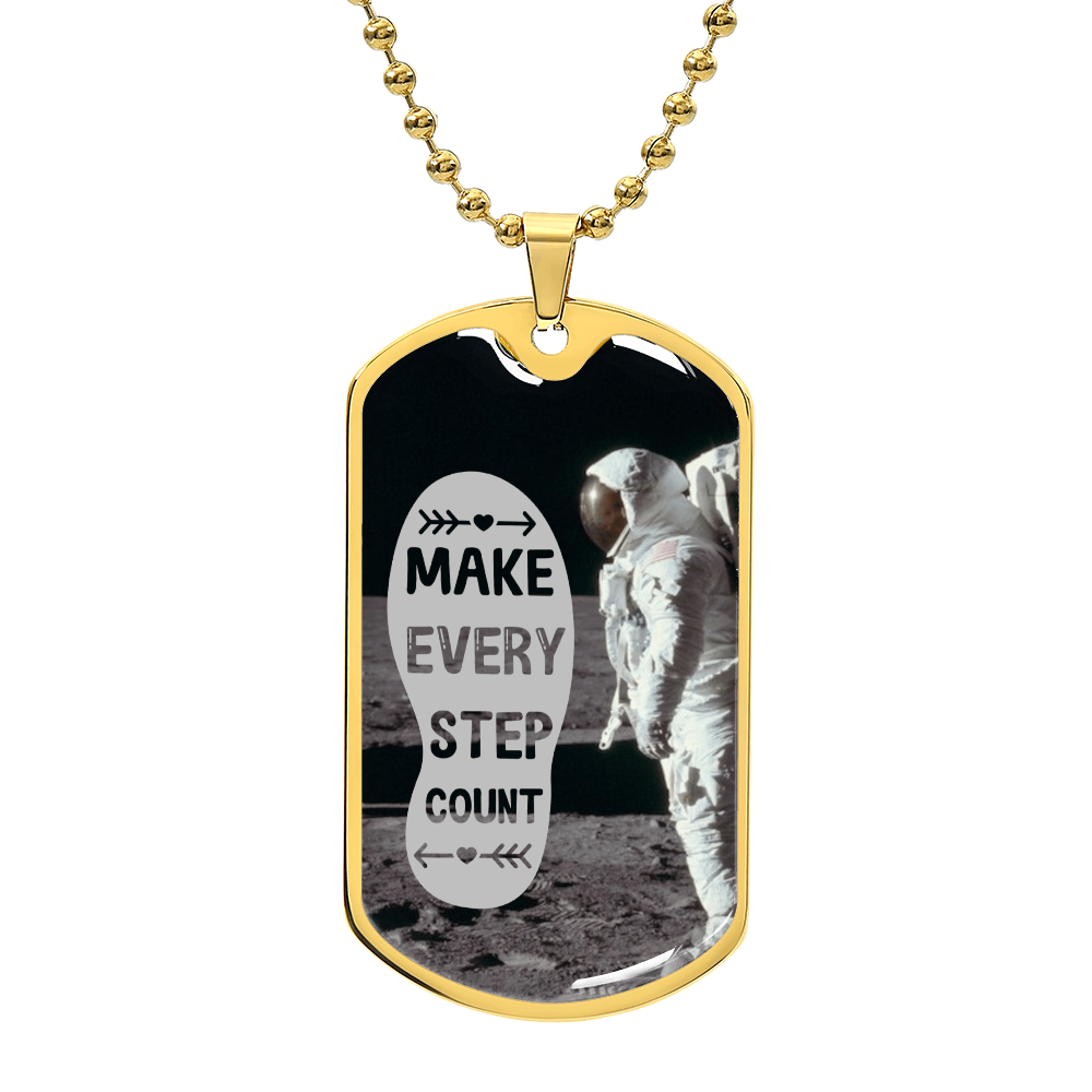 Make Every Step Count Astronaut Graphic Dog Tags Necklace