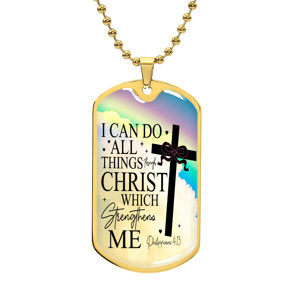 I Can Do All Things Through Christ Scripture Graphic Dog Tags Necklace