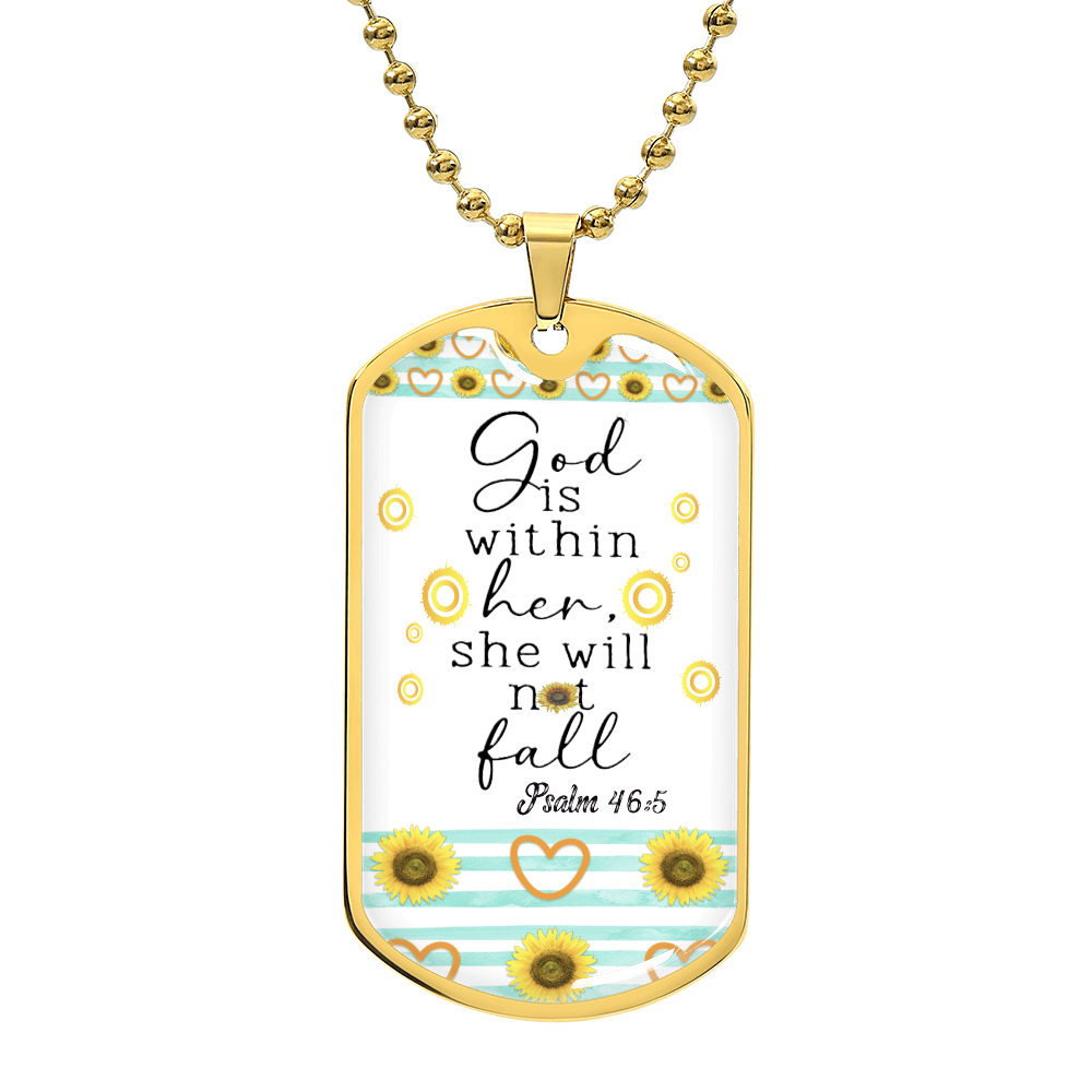 God is Within Her Sunflower Scripture Graphic Dog Tags Necklace