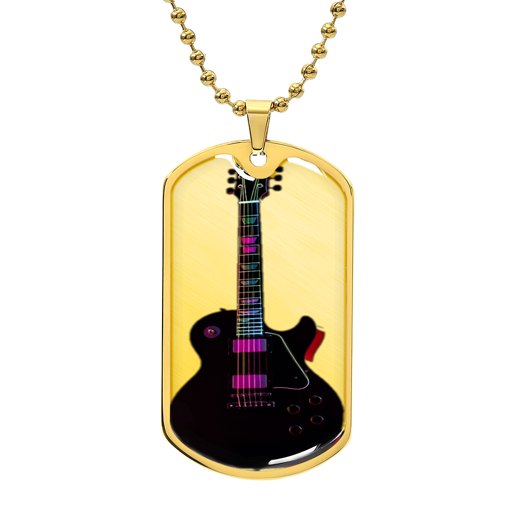 Rock and Roll Electric Guitar Graphic Dog Tags Necklace