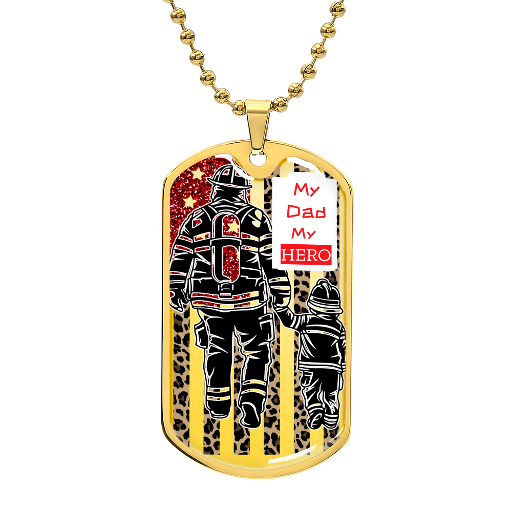 My Dad My Hero Firefighter Graphic Dog Tags Necklace