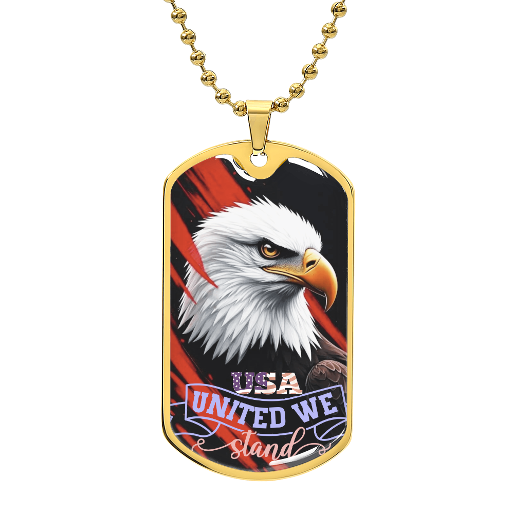 USA United We Stand Bald Eagle Dog Tags Necklace