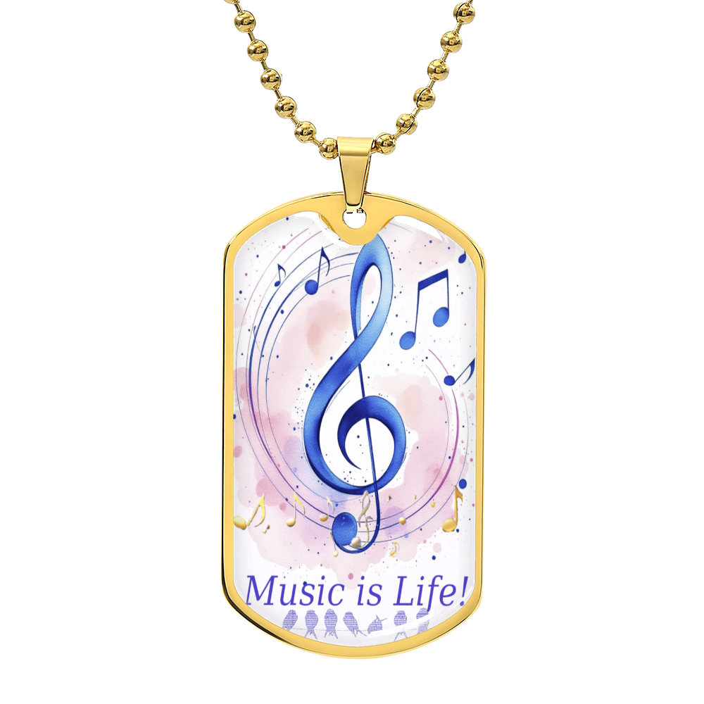 Music is Life Musical Notes Graphic Dog Tags Necklace