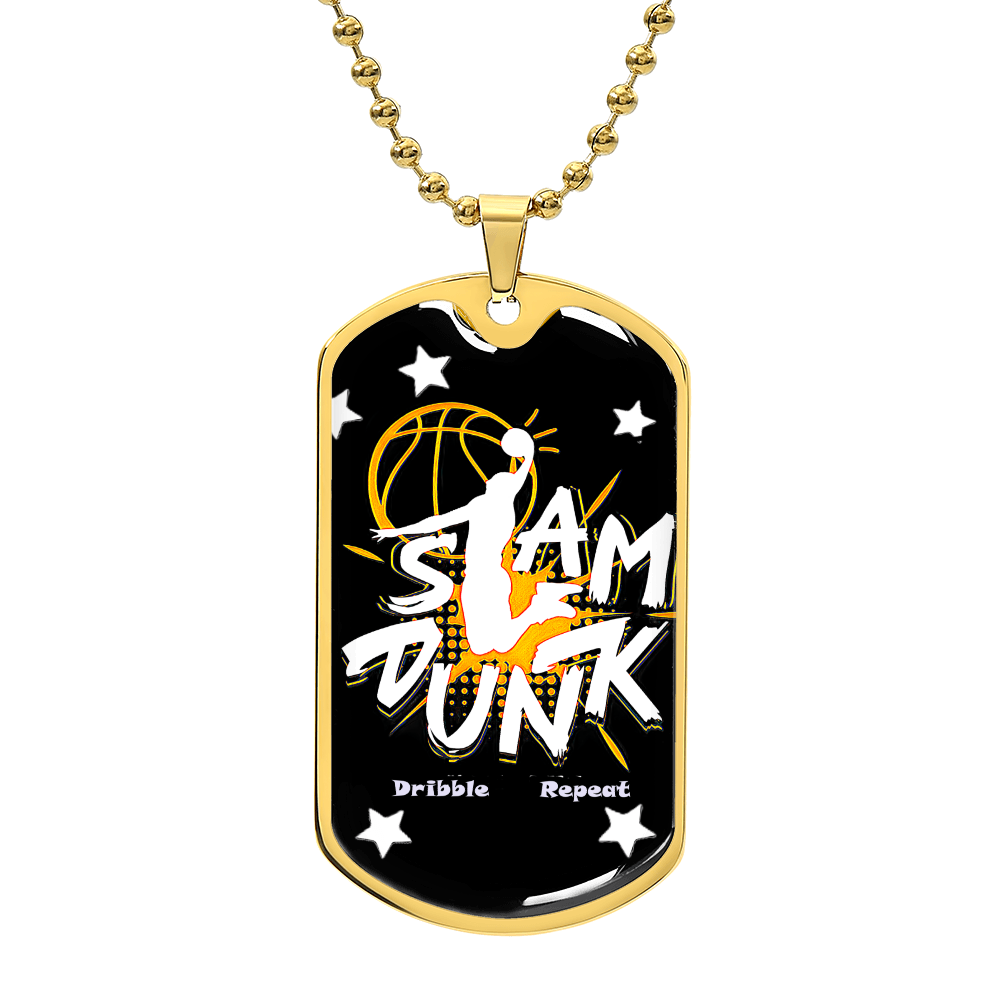 Slam Dunk Dribble Repeat Basketball Player Graphic Dog Tags Necklace