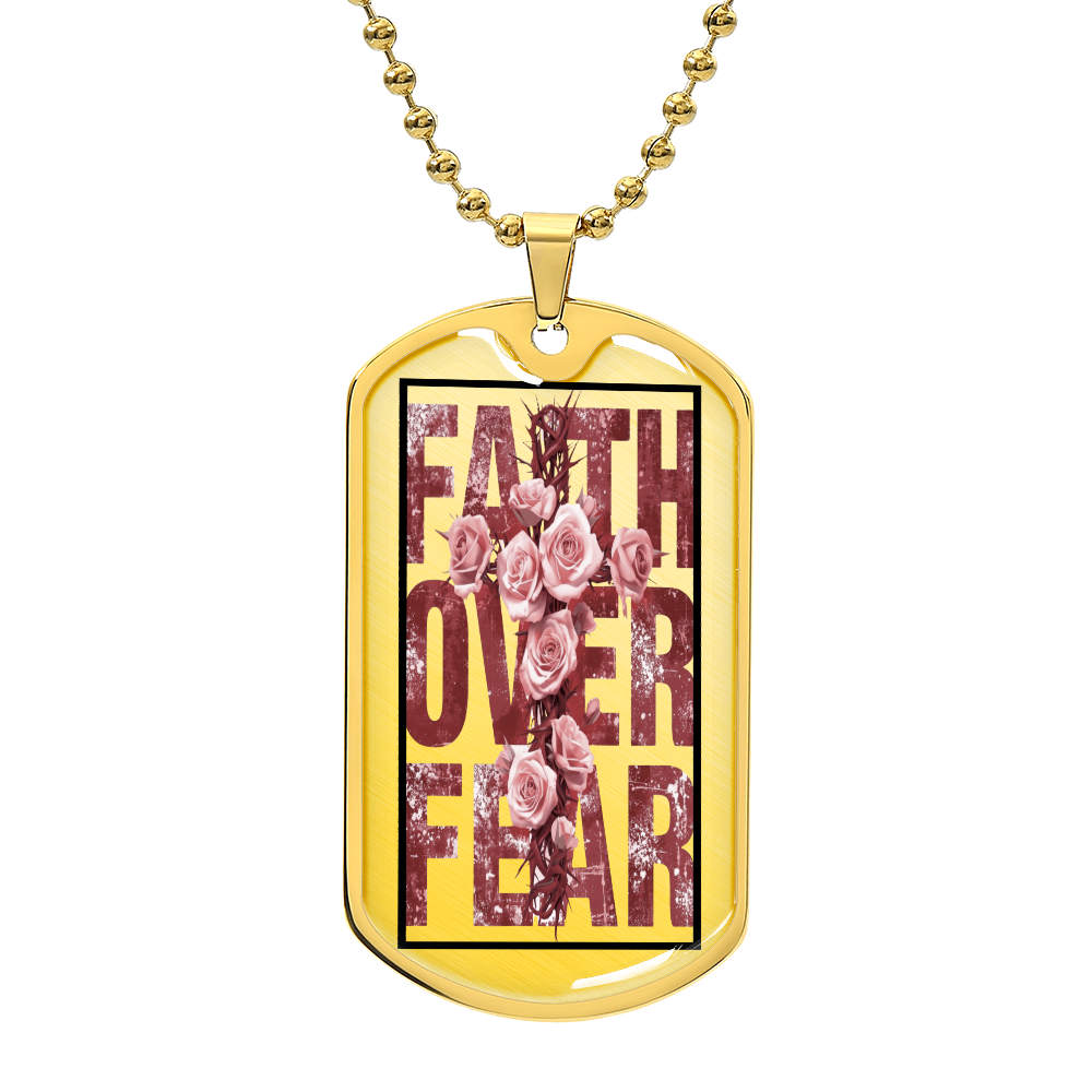 Faith Over Fear Floral Faith Based Graphic Dog Tags Necklace