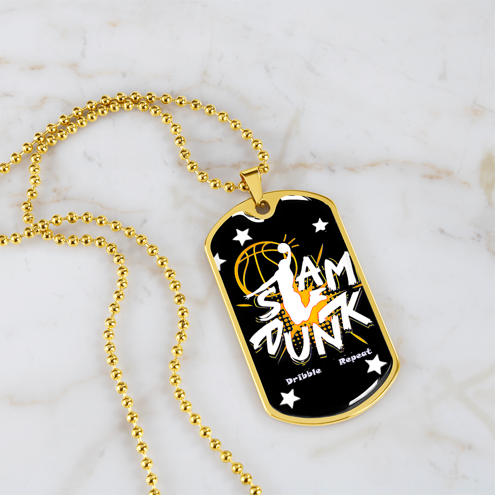 Slam Dunk Dribble Repeat Basketball Player Graphic Dog Tags Necklace
