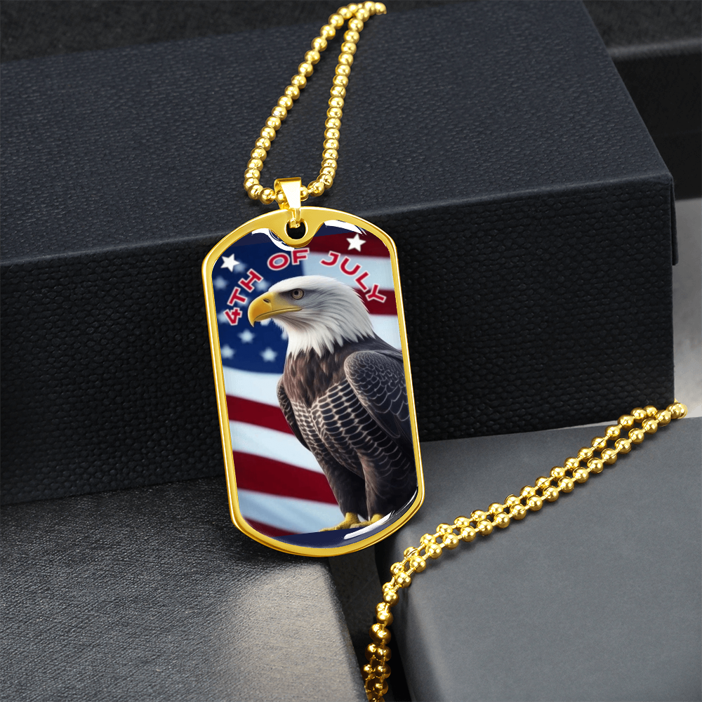 4th of July Bald Eagle Graphic Dog Tags Necklace