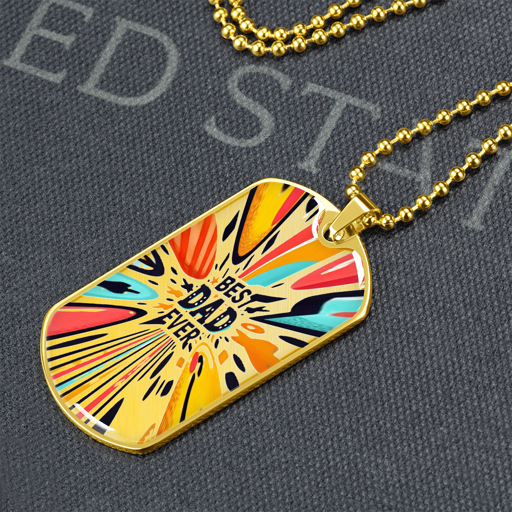 Best Dad Ever Colorful Streaks Graphic Dog Tags Necklace