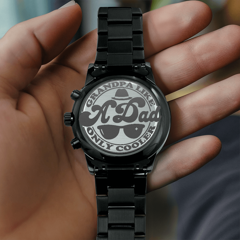 Grandpa Like a Dad Only Cooler Engraved Black Chronograph Watch