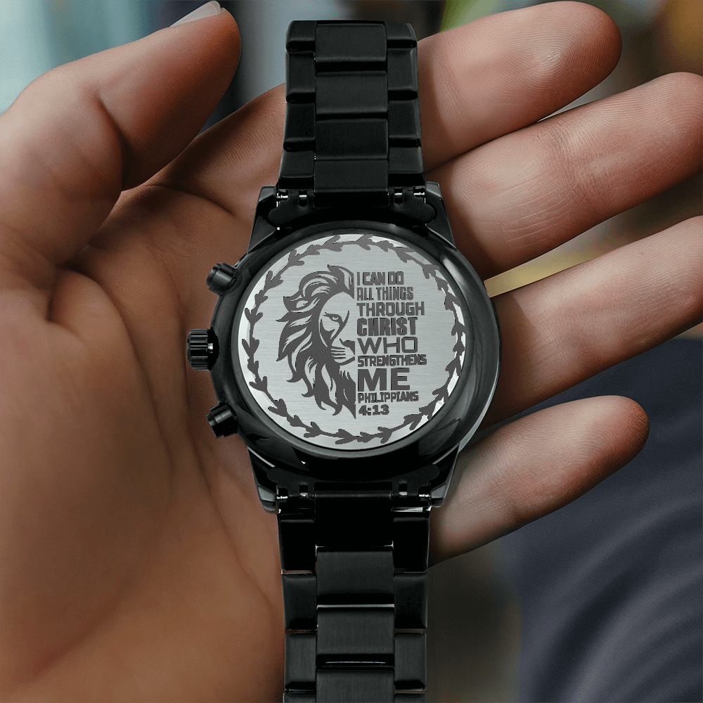 I Can Do All Things Through Christ Lion Faith Based Chronograph Black Watch