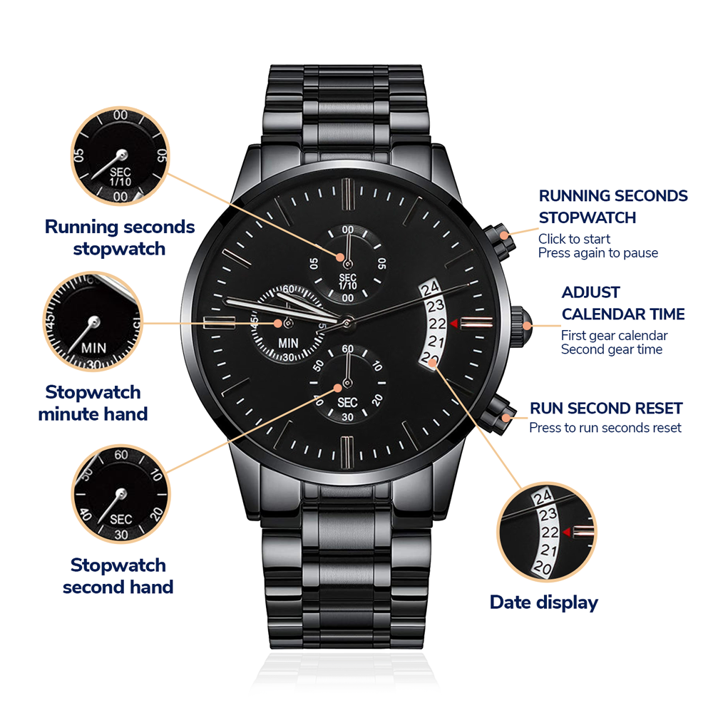 Be Joyful in Hope Faith Based Engraved Black Chronograph Watch