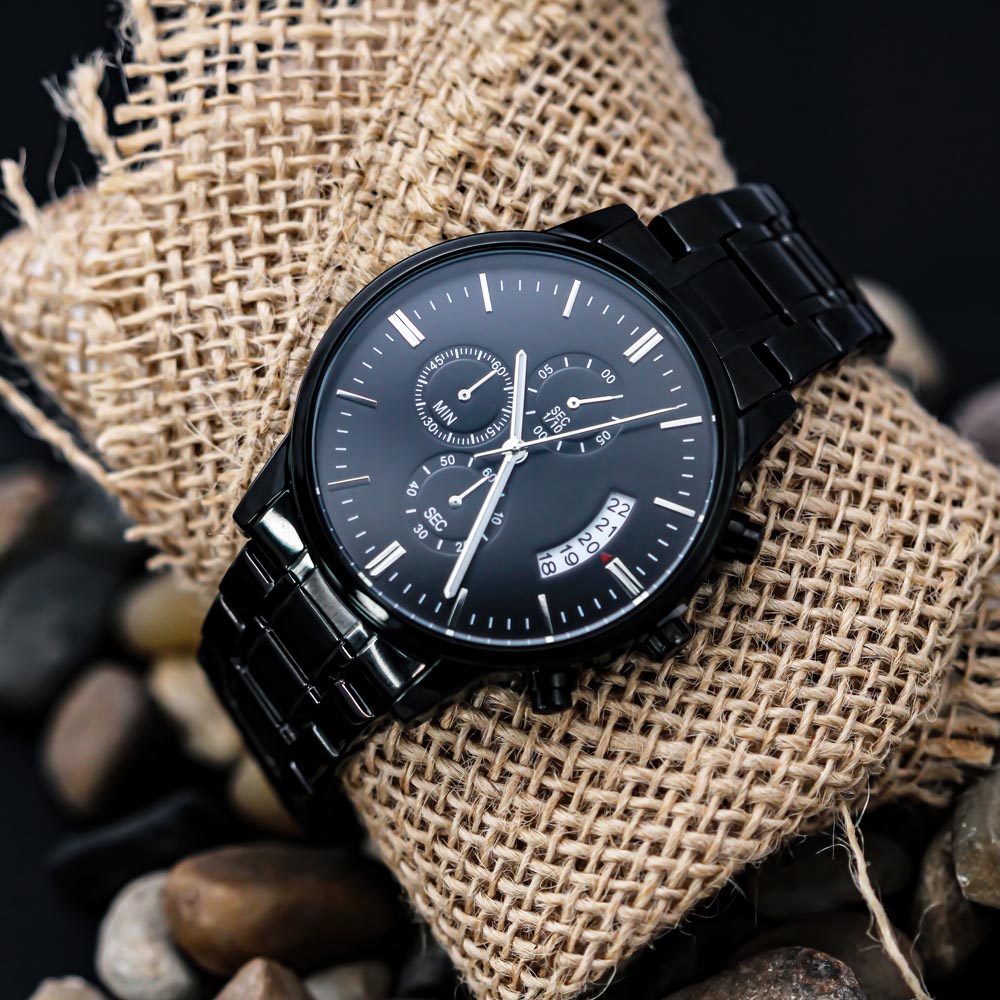 Be Joyful in Hope Faith Based Engraved Black Chronograph Watch