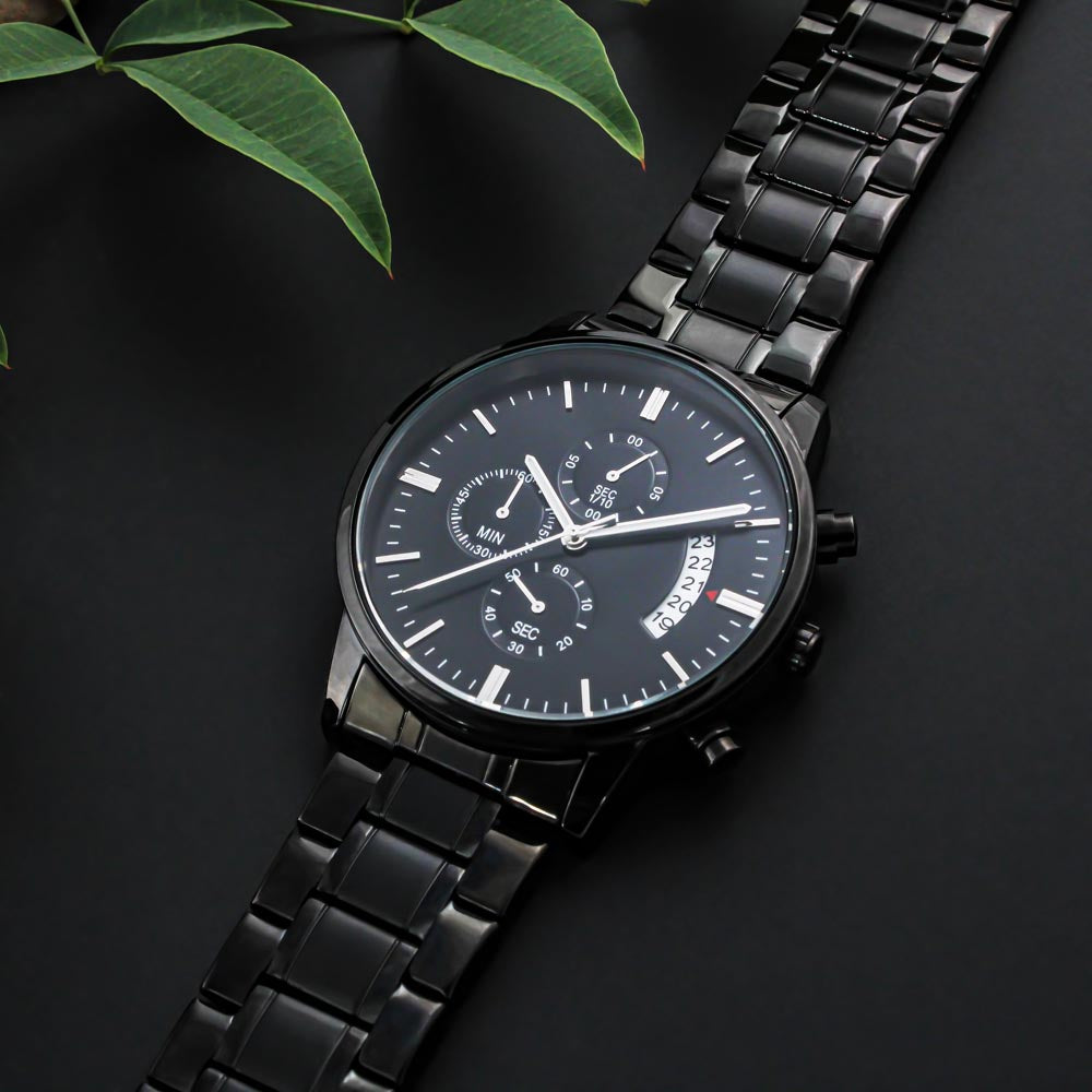 Be Joyful in Hope Faith Based Engraved Black Chronograph Watch