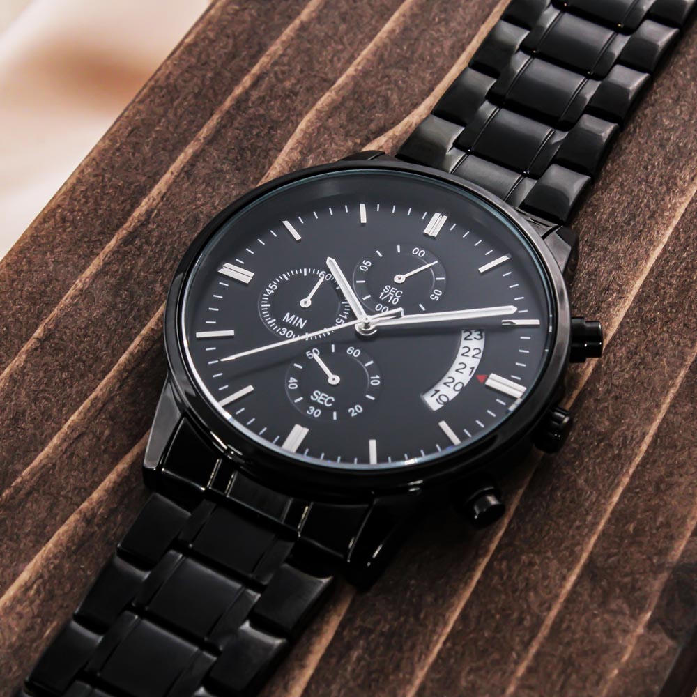 Happy Birthday Engraved Black Chronograph Watch