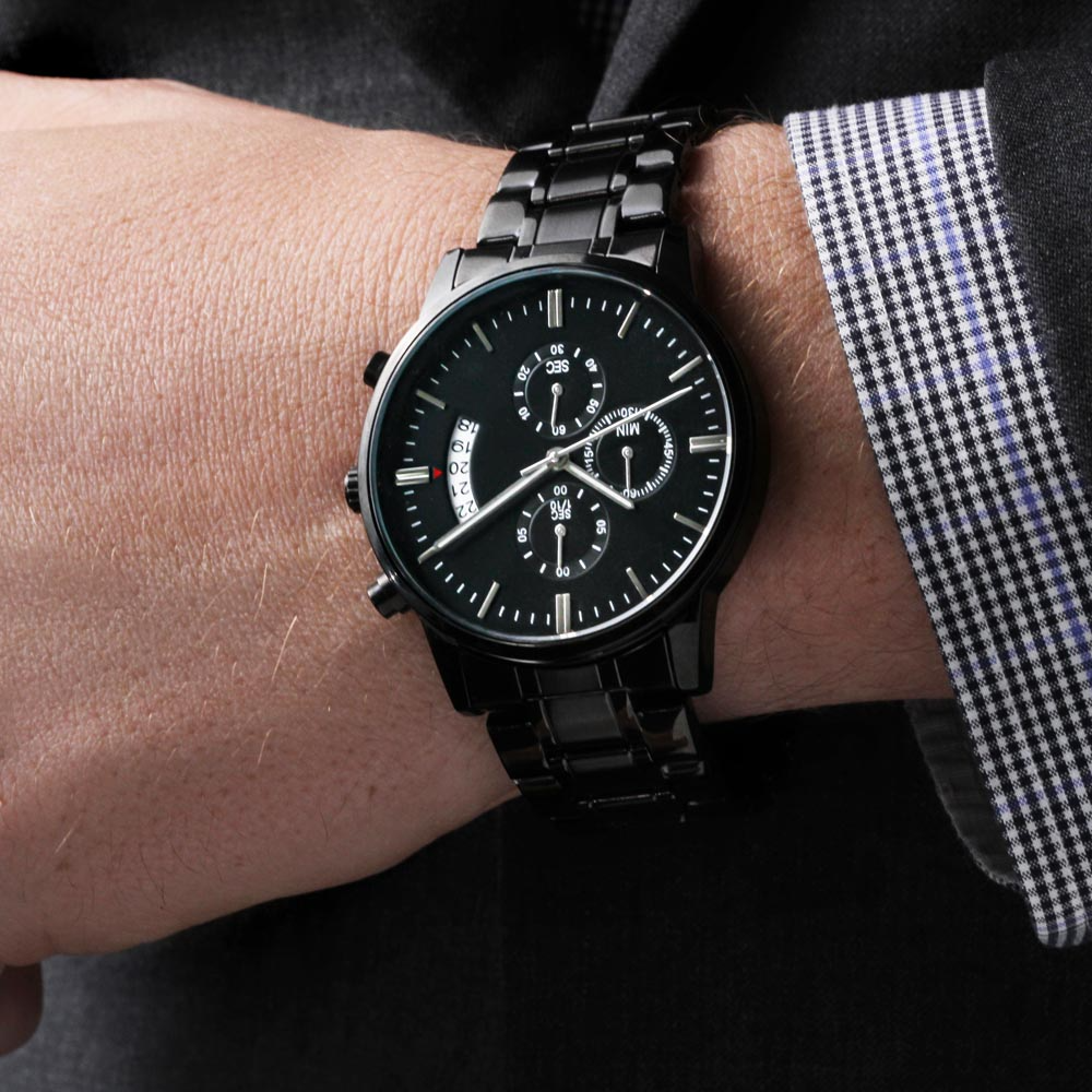 It Is Well With My Soul Faith Based Engraved Black Chronograph Watch
