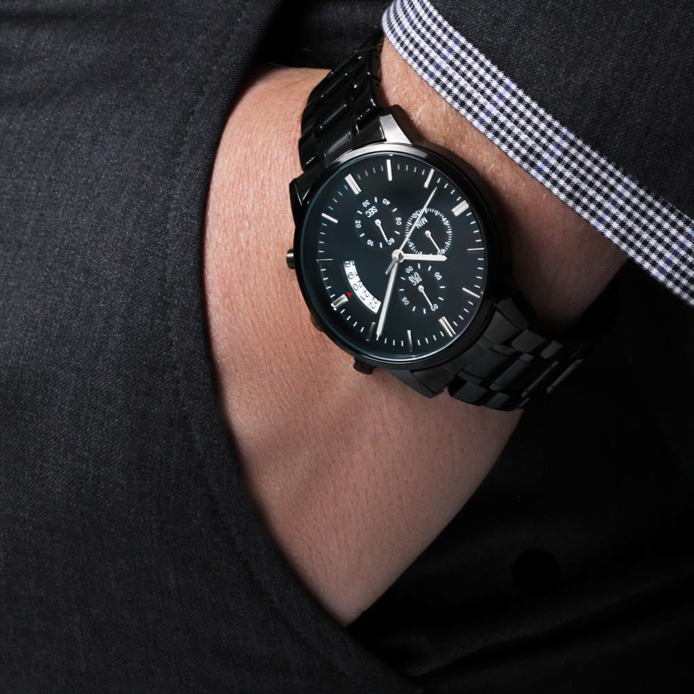 The Lord is My Light Faith Based Engraved Black Chronograph Watch