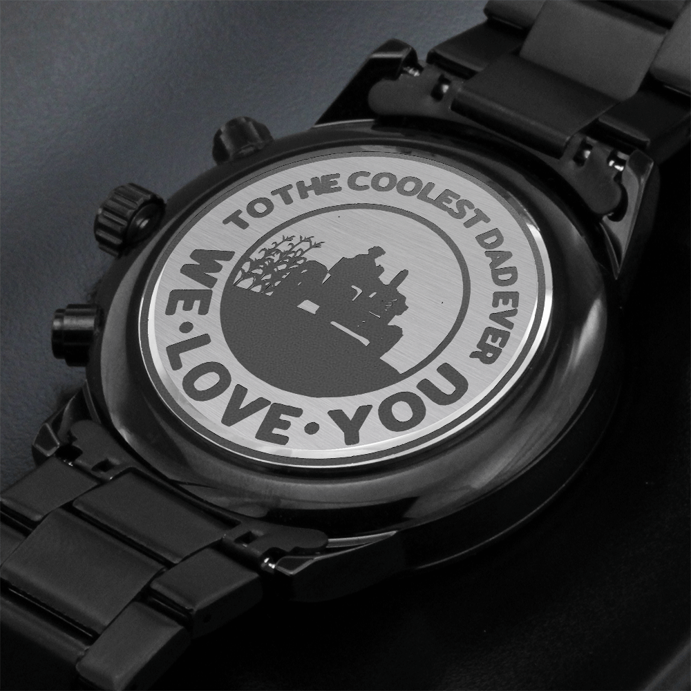 To the Coolest Dad Farmer Engraved Design Black Chronograph Watch