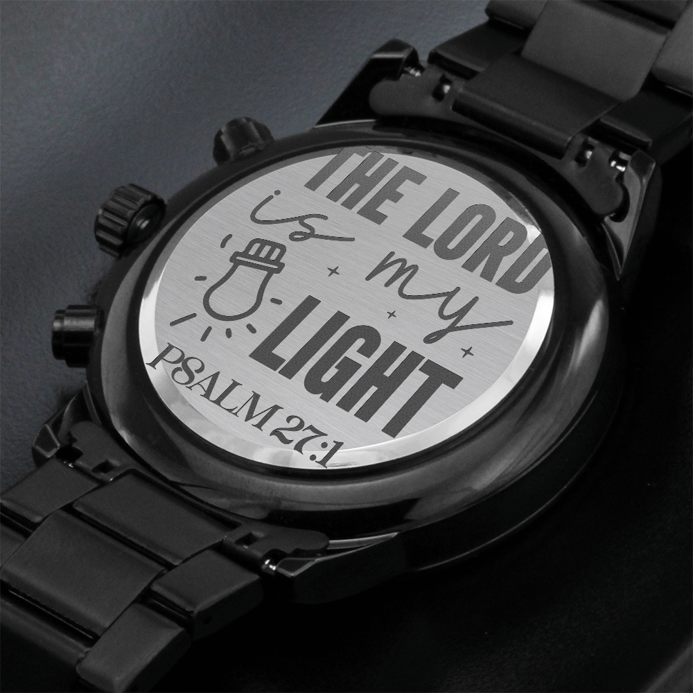 The Lord is My Light Faith Based Engraved Black Chronograph Watch