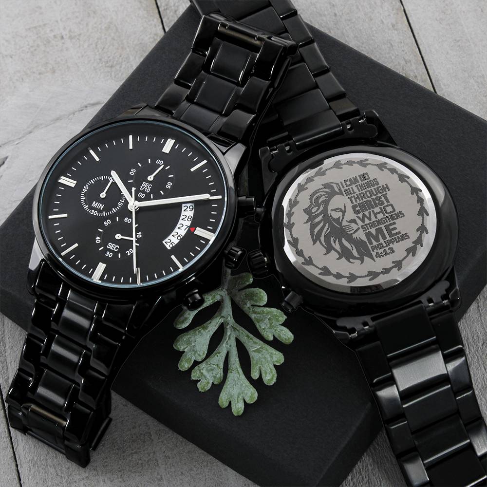 I Can Do All Things Through Christ Lion Faith Based Chronograph Black Watch