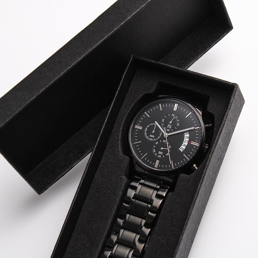 The Lord is My Light Faith Based Engraved Black Chronograph Watch