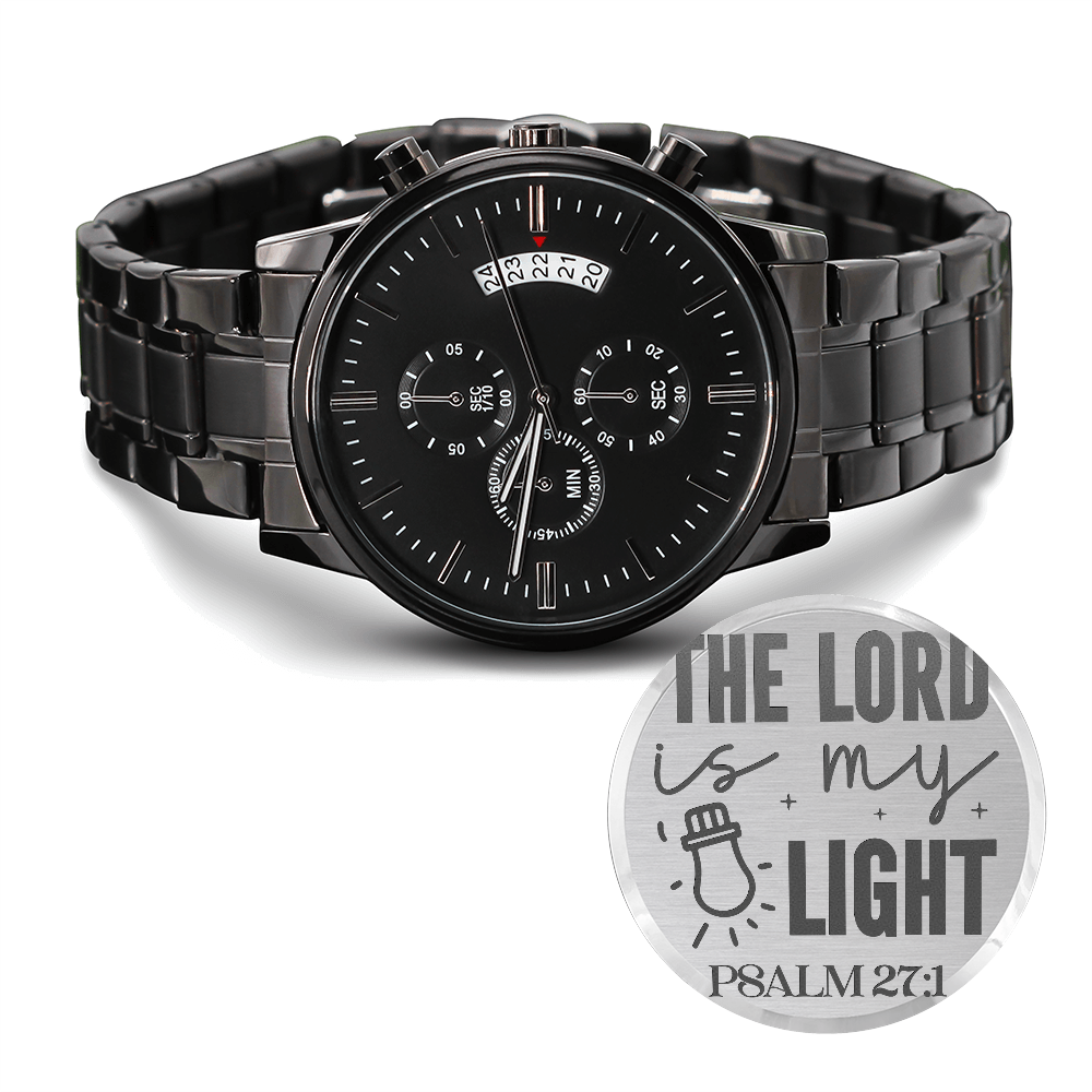 The Lord is My Light Faith Based Engraved Black Chronograph Watch