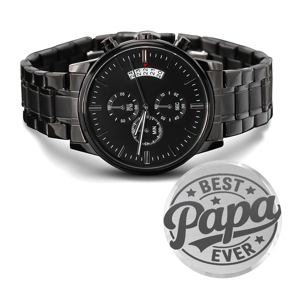 Best Papa Ever Happy Father's Day Engraved Black Chronograph Watch