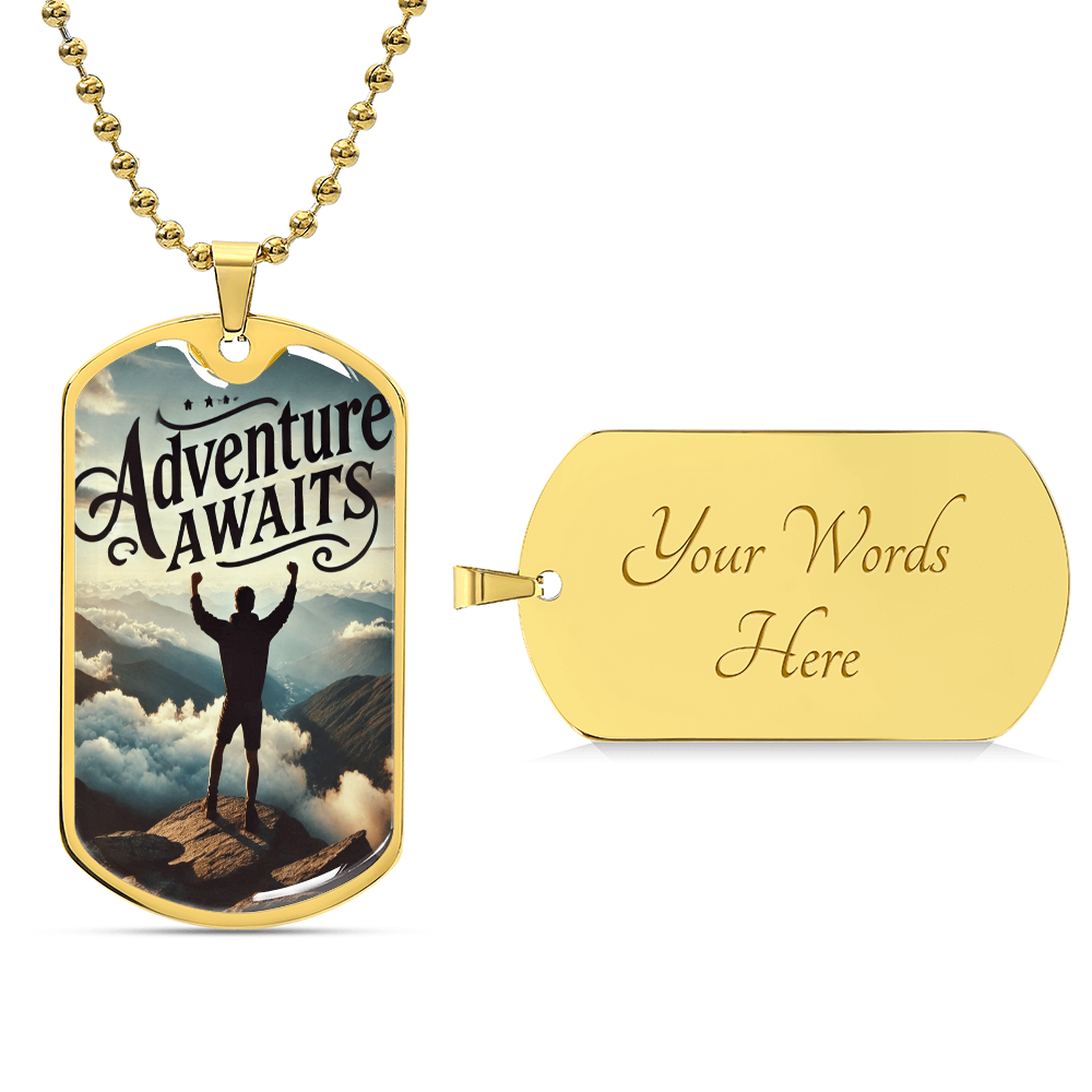 Adventure Awaits Motivational Graphic Dog Tags Necklace