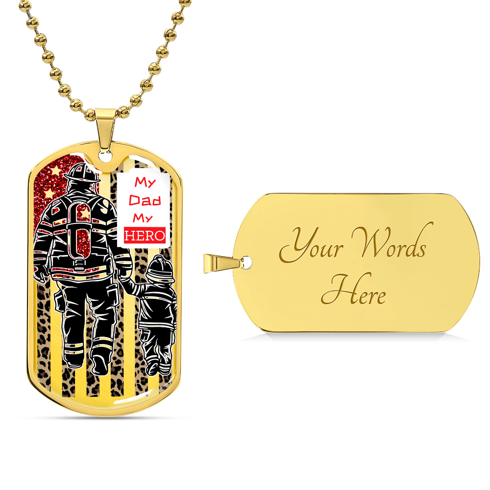 My Dad My Hero Firefighter Graphic Dog Tags Necklace