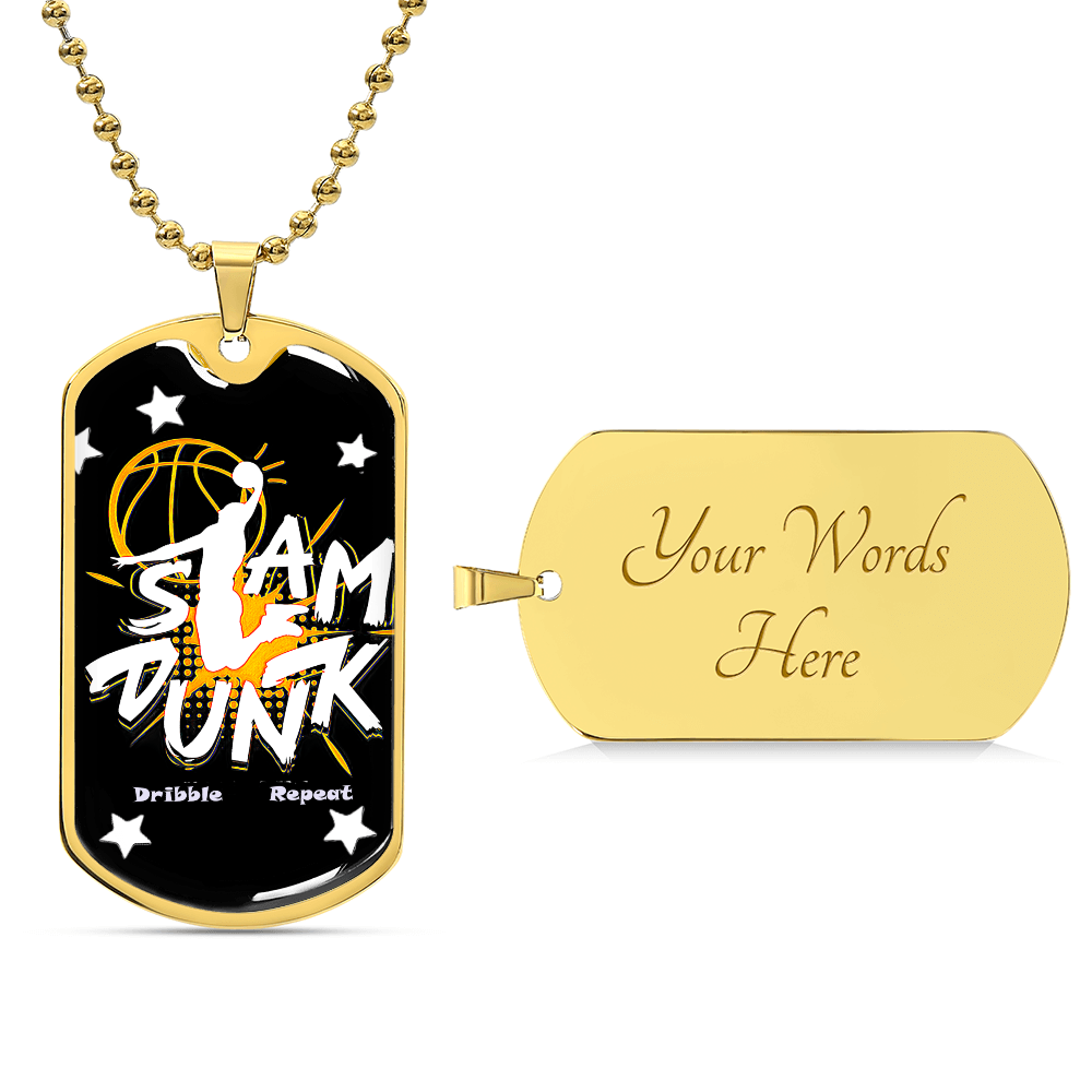 Slam Dunk Dribble Repeat Basketball Player Graphic Dog Tags Necklace
