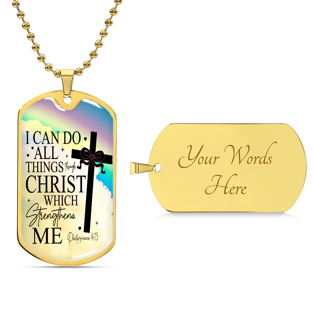 I Can Do All Things Through Christ Scripture Graphic Dog Tags Necklace